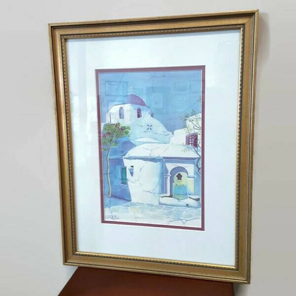 Anastasi Church In Greece Framed Silk Artwork - FINAL SALE